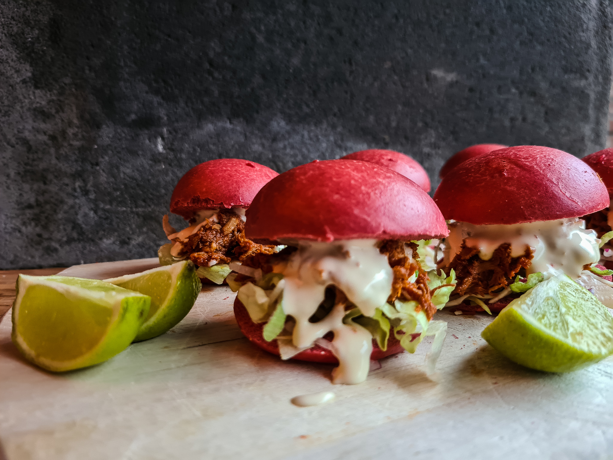 Pink 'pulled pork' BAO BUNS!