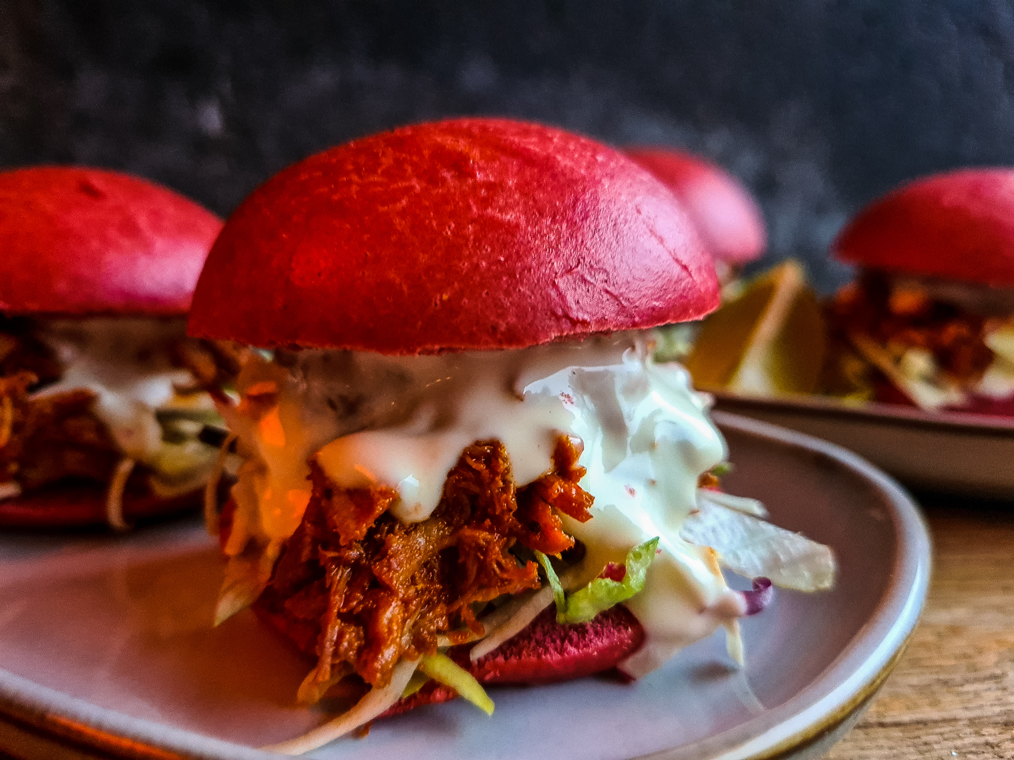 Pink 'pulled pork' BAO BUNS!