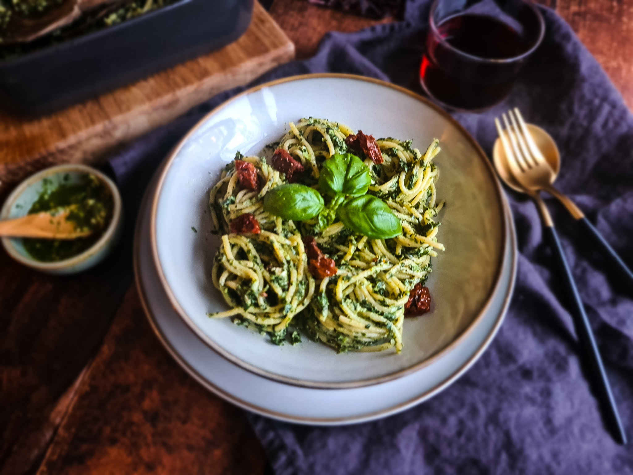 Finse Fetapasta met spinazie en pesto