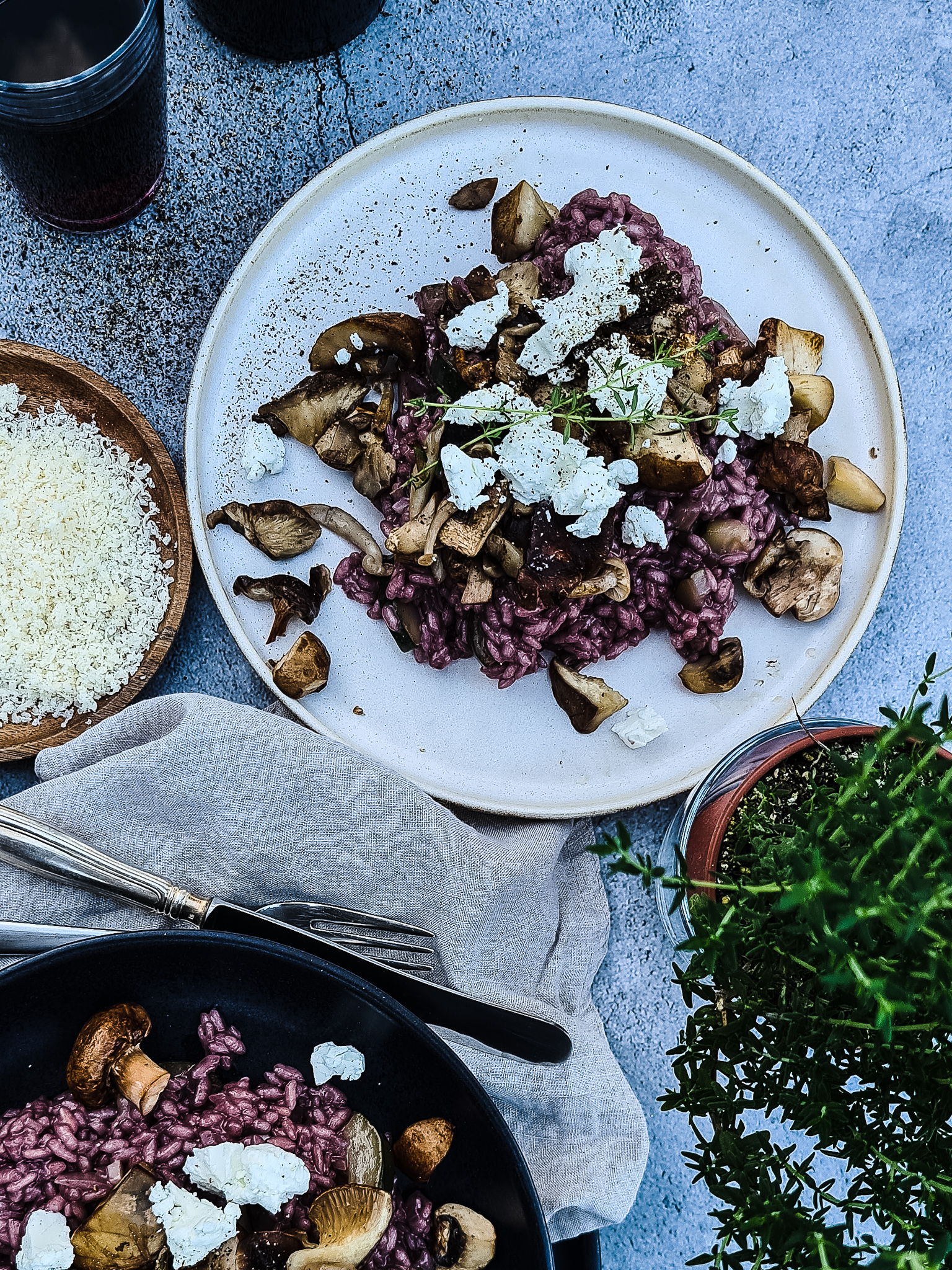 Rode Wijn Risotto met Kastanjechampignons en Geitenkaas